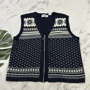 White Stag Vintage Y2k Womens Sweater Vest Plus Size 22W Blue White Fair Isle